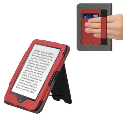 Produktbild von kwmobile Hülle kompatibel mit Tolino Vision 1 / 2 / 3 / 4 HD Hülle - Flip Case mit Handschlaufe - Kunstleder Cover - Rot Dunkelgrau