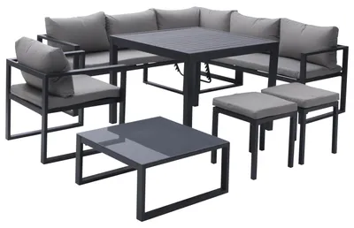 Image de Salon de jardin modulable IBIZA en tissu gris 7 places - aluminium anthracite