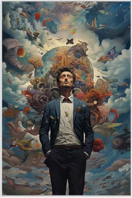 Produktbild von Wallario Wandbild Gedankenuniversum, Größe: 61 x 91,50 cm, Poster mit weißem Aluminiumrahmen