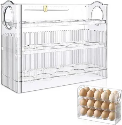 Produktbild von Eierlade für den Kühlschrank - 30-Eier-Lade-Organizer - stapelbare Eierbehälter - Kühlschrank-Tür 3-Schicht-Flip-Eierlade - transparent