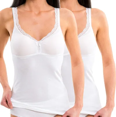Immagine prodotto di Canottiera da donna con ferretto preformato e pizzo, confezione da 2, colore bianco, taglia XXL