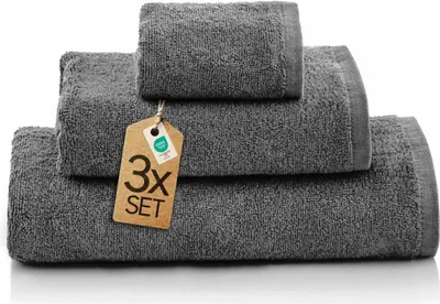 Obrázek produktu pro etérea Viola 3-dílná sada ručníků 1x ručník na ruce, 1x ručník do sprchy, 1x ručník pro hosty - 100% bavlna a Oeko Tex Standard 100 - kvalitní froté 550 g/m² - barva: antracitová