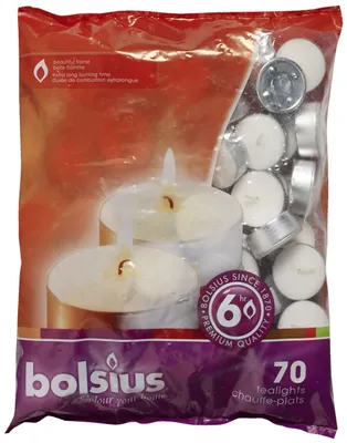 Produktbild von Bolsius Teelichter weiß, Höhe 2,2 cm, Ø 3,8 cm, 70 Stück