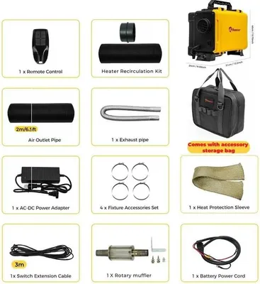 Obrázok produktu pre Prenosný naftový ohrievač vzduchu - Parkovací ohrievač - 8 kW - 12V/AC 110-240V - Bluetooth aplikácia a diaľkové ovládanie, LCD - 20-25 m² - S úložnou taškou - Biely