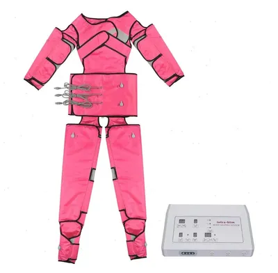 Produktbild von Luftkompressions-Massagegerät - Aufblasbarer Ganzkörperanzug - Infrarotwärme 35–80°C - 400 W 220 V - 1–7 Stufen 6 Modi - Beine Füße Taille Arme - Rosa