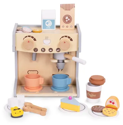 Produktbild von EcoToys Holzspielset 2-in-1 Kaffeemaschine 26-teilig HM328245