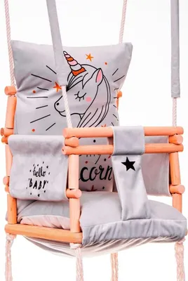 Produktbild von Love Gifts® Babyschaukel aus Holz hochwertig und geeignet als Indoor Schaukel, montierbar an der Decke sowie im Türrahmen, Unicorn,  EU