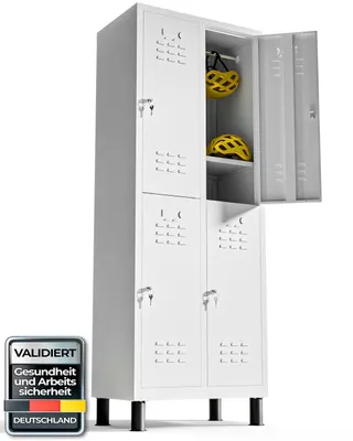 Image de Armoire métallique TwinThink à 4 portes, 180 x 65 x 40 cm, armoire de vestiaire, casier métallique, avec clé, casiers, 4 portes métalliques (blanc)