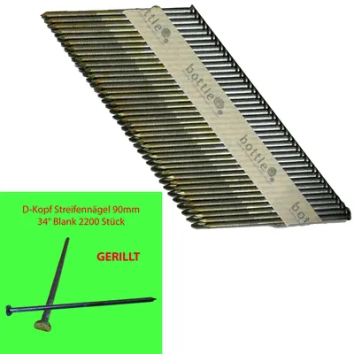 Produktbild von Streifennägel 3,1x90mm D-Kopf 90mm 34° papiergebunden 2200 Stück blank gerillt für Gasnagler HB43