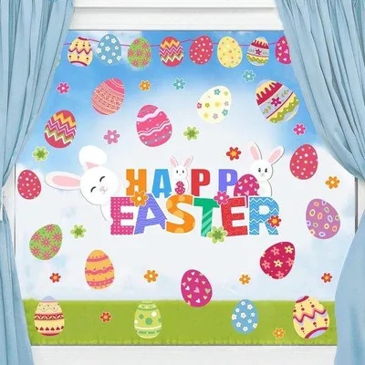 Immagine prodotto di Adesivo per finestre "Buona Pasqua" con decorazioni floreali autoadesive