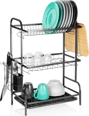 Produktbild von Vilde | Geschirr Abtropfständer Mit Auffangschale - Schwarz - Geschirrständer - Abtropfgestell 3 Ebenen - 54,5x24,5x60 cm