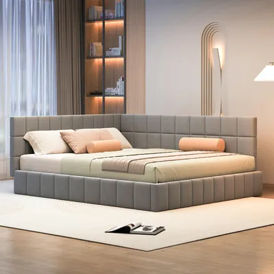 Obrázek produktu pro STILVORA Rozkládací pohovka 160×200 cm, čalouněná dvojlůžková postel, denní postel s roštem a čelem, sametová látka, šedá (bez matrace)