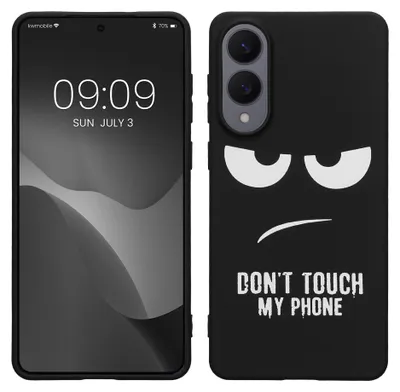 Produktbild von kwmobile Hülle kompatibel mit Samsung Galaxy S25 Edge - Handyhülle Silikon Case - Don't touch my Phone Weiß Schwarz