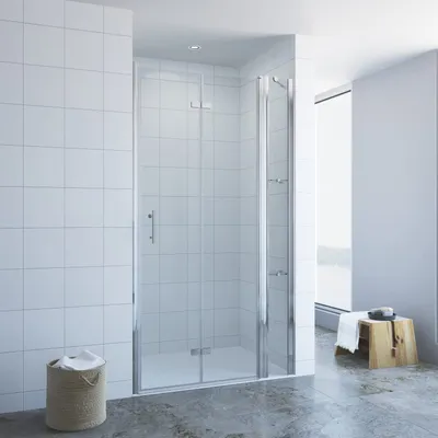 Produktbild von Duschtrennwand Nischendusche Nischentür Drehfalttür Glaswand Dusche 110x197 cm Klarglas mit Festteil Duschablagen Hebe-Senk Mechanismus Verstellbereich