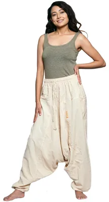 Produktbild von Haremshose Pumphose Aladinhose Pluderhose Yoga Goa Sarouel Baggy Freizeithose Singharaja Damen : Beige Farbe: Beige Größe: One Size