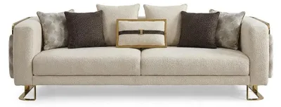 Zdjęcie produktu dla Nowoczesna, trójmiejscowa sofa w kolorze kremowym, obita tkaniną bouclé, idealna do salonu