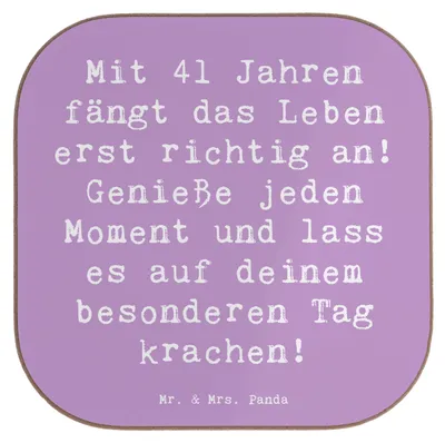 Produktbild von Mr. & Mrs. Panda Holzuntersetzer Spruch 41. Geburtstag - Lavendeltraum - Geschenk, Happy Birthday, Glückwunsch, Tassen Untersetzer, runder, Coaster, Mittvierziger, Tasse