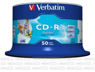 Obrázek produktu pro Verbatim CD-R AZO Wide Inkjet Printable no ID, 52x, CD-R, 120 mm, 700 MB, Spindl, 50 kusů
