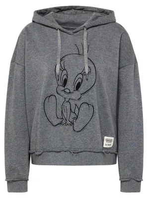 Produktbild von LCMT Kapuzenpullover Grau XL mit Kordelzug, Looney Tunes Stickerei, Baumwoll-Mix, Oversize-Schnitt