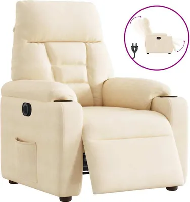 Imagen del producto de Sillón reclinable eléctrico, color beige, tapizado en microfibra