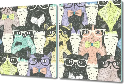Produktbild von Glas-Herdabdeckplatte Glaskeramikkochfeld-Abdeckung Spritzschutz - 2x 40x52 cm - Bunte Katzen Kunst