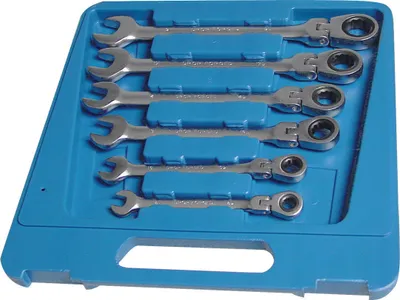 Produktbild von ToolTech 10765 Gabel -/ Knarren-Ringschlüssel Satz mit Gelenk 6-fach 8-19mm
