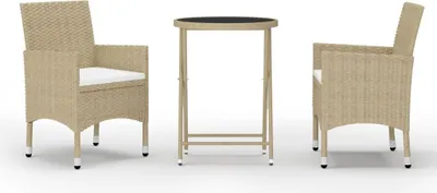 Immagine prodotto di Set Bistrot da Giardino 3 pz Polyrattan e Vetro Temperato Beige