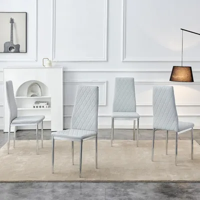 Produktbild von STILVORA Esszimmerstuhl 4er-Set mit Kunstleder und Rautenmuster, Küchenstuhl mit Metallbeinen für Küche und Wohnzimmer, Stuhl für Café und Homeoffice