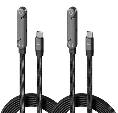 Produktbild von 2er Set USB C Kabel 240W mit Ständer 90° Winkel Schnellladekabel 1,5m geflochten Ladekabel mit faltbarem Handyhalter für Smartphone Tablet