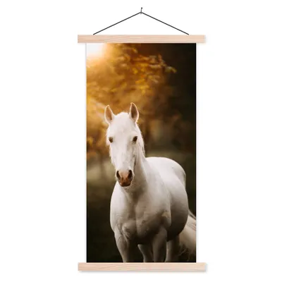 Produktbild von MuchoWow® Textilposter Pferd - Licht - Sonne 60x120 cm mit holzfarbenen Rahmen - Holz