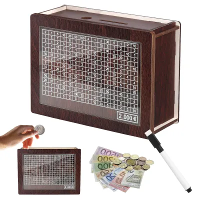 Produktbild von Spardose aus Holz mit Zähler und Sparziel (2000 €)