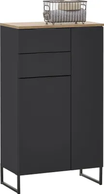Zdjęcie produktu dla Badkommode >Denver< 2 Türen/Schübe, schwarz / eiche Dekor - 60x106x32 (BxHxT)