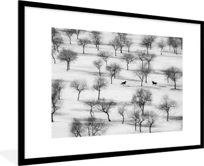 Produktbild von MuchoWow® MuchoWow® Gerahmtes Poster Laufende Tiere in der Schneelandschaft der Mongolei 90x60 cm - Poster mit zchwarzem Bilderrahmen - Wanddekoration - Fotos