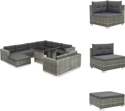 Produktbild von vidaXL 10-tlg. Garten-Lounge-Set mit Auflagen Poly Rattan Grau -  Gartenmöbel-Sets