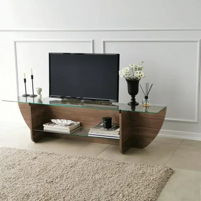 Image de Kasuga - Meuble TV 158x35x40h cm Noyer Brun, 2 Étagères