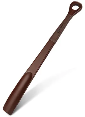 Immagine prodotto di Calzascarpe lungo, 42 cm, in legno di faggio marrone, con rivestimento in pelle