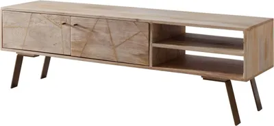 Produktbild von HiFi Lowboard SIKAR Mango Massivholz Landhaus TV Kommode 145x47x35cm, Fernsehschrank Unterschrank mit 2 Türen, Fernsehtisch Ablagefach, Fernsehkommode TV Möbel, TV-Board Wohnzimmer