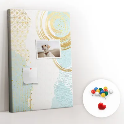 Obrázok produktu pre Korková tabuľa Tabuľa na poznámky Tabuľa na špendlíky - učebná pomôcka 40x60 cm - 100ks farebných kolíkov - Dekoratívna abstrakcia