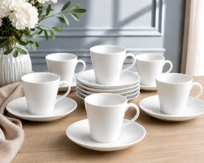 Obrázok produktu pre Thun 1794 Tom, šálky a podšálky na kávu, 200 ml, biela, český porcelán, Thun, 6 ks, Obrázok generovaný UI