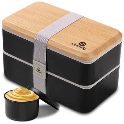 Bento-Box 1400 ml mit Fächern, Lunchbox für Erwachsene, Schwarz