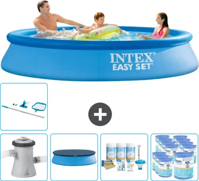 Produktbild von Intex runder aufblasbarer Easy Set-Schwimmpool – 305 x 61 cm – Blau – inklusive Pumpe Abdeckung - Wartungspaket - Filter - Reinigungskit