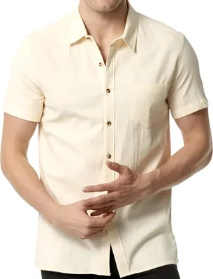 Produktbild von Herrenhemd Kurzarm Casual Slim Fit Baumwolle Tailliert Beige M