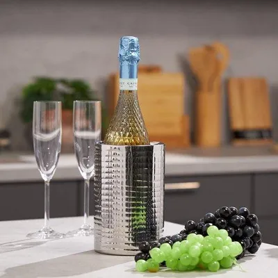 Image de Seau à vin en acier inoxydable à double paroi - idéal pour le vin et le champagne - 185 x 12 cm - aspect argenté