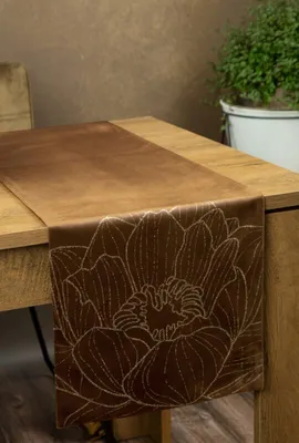 Image de Eurofirany 390089, Rectangulaire, Marron, Polyester, Nappe à rayures, Motifs floraux, 35 x 220 cm