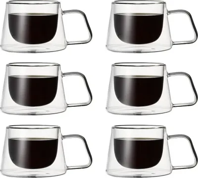 Produktbild von RHP doppelwandige Thermogläser im 2/4/6-teiligen Set – hitzebeständige Kaffeegläser mit Henkel für Cappuccino, Latte Macchiato & Tee. Elegante, isolierte Teetassen für optimalen Genuss 80ml 6er Set