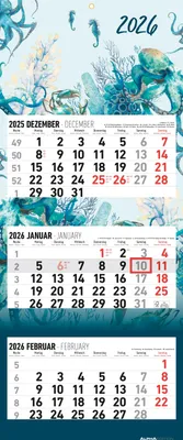 A calendar page with illustrations of marine life.