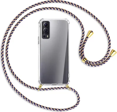 Produktbild von Handykette Backcover-Schutzhülle mit Band (Metall goldfarben) für vivo Y52 5G / Y72 5G / vivo iQOO Z3 - blau+beige