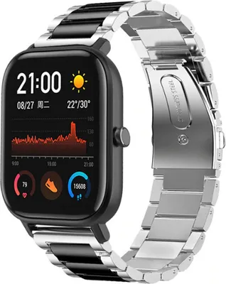 Produktbild von Strap-it Xiaomi Amazfit GTS Gliederarmband (Silber / Schwarz)