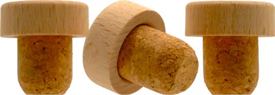 Produktbild von 3 x Griffkorken mit Kopf aus Holz - Flaschenkorken, Korkstopfen, Fasskorken