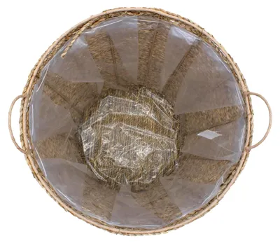 Produktbild von Seegras Pflanzkorb Natur mit Henkel - 27 x 24 cm - Pflanztopf mit Folie ausgekleidet - Deko Blumenkorb Blumentopf Rattan Flechtkorb für Zimmerpflanzen